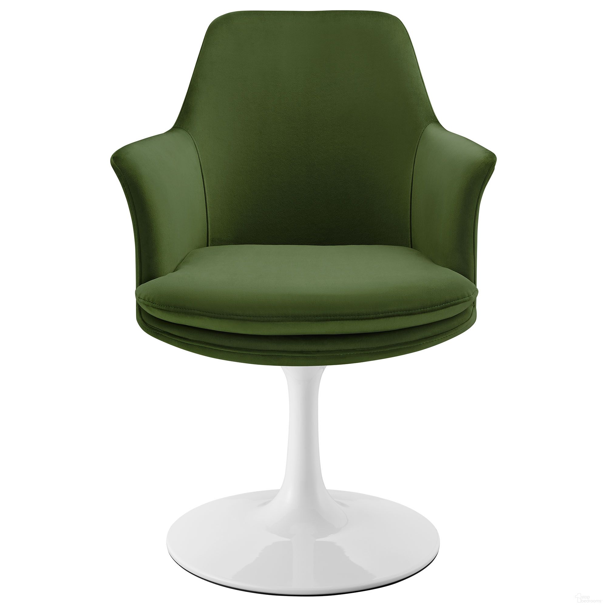 The appearance of Lippa Performance Velvet Swivel Dining Armchair In White and Moss Green designed by Modway in the modern / contemporary interior design. This white/moss green piece of furniture was selected by 1StopBedrooms from Lippa Collection to add a touch of cosiness and style into your home. Sku: EEI-6957-WHI-MOG. Material: Velvet. Chair Type: Arm Chair.