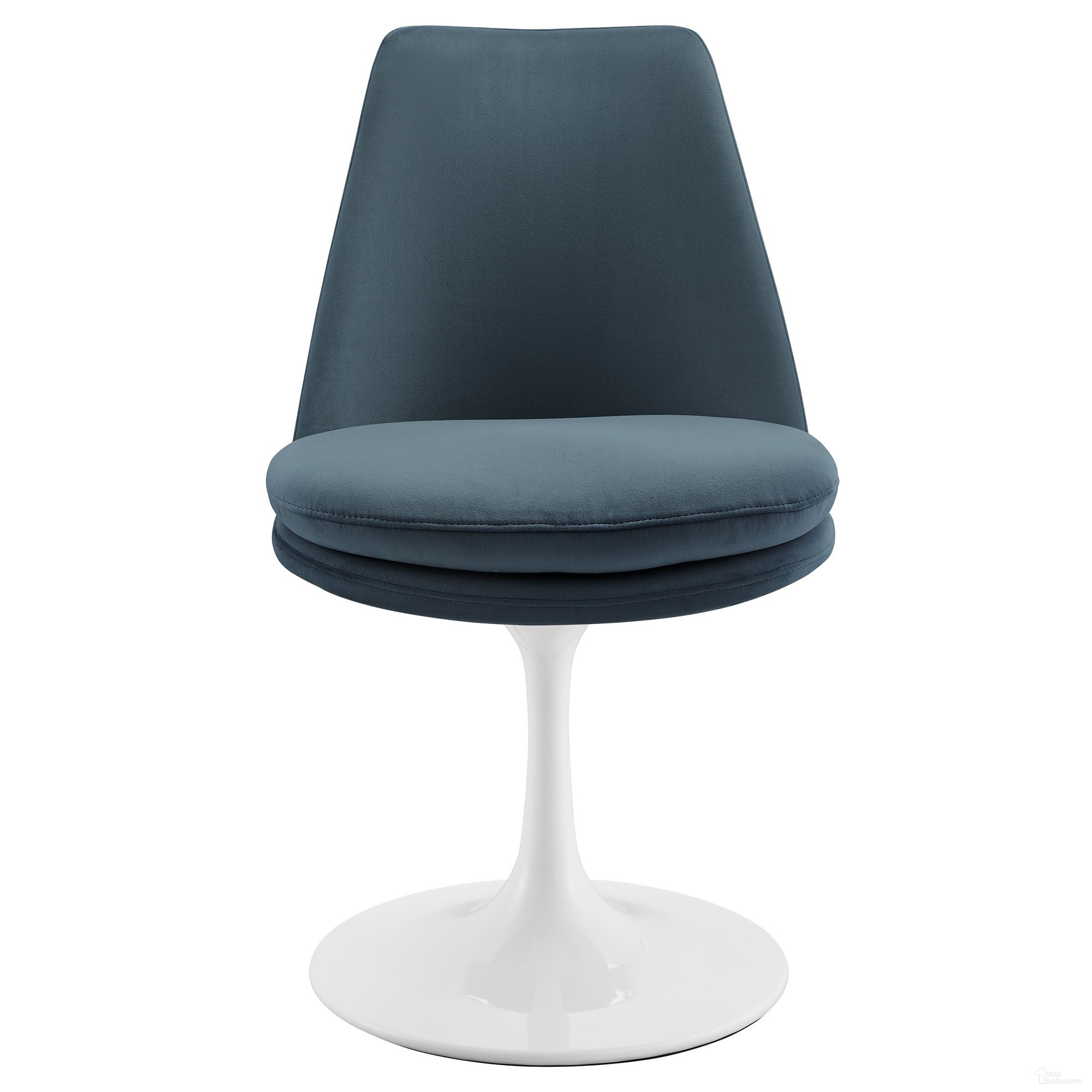 The appearance of Lippa Performance Velvet Swivel Dining Chair In White and Cadet Blue designed by Modway in the modern / contemporary interior design. This white/cadet blue piece of furniture  was selected by 1StopBedrooms from Lippa Collection to add a touch of cosiness and style into your home. Sku: EEI-6954-WHI-CAB. Material: Velvet. Chair Type: Side Chair.