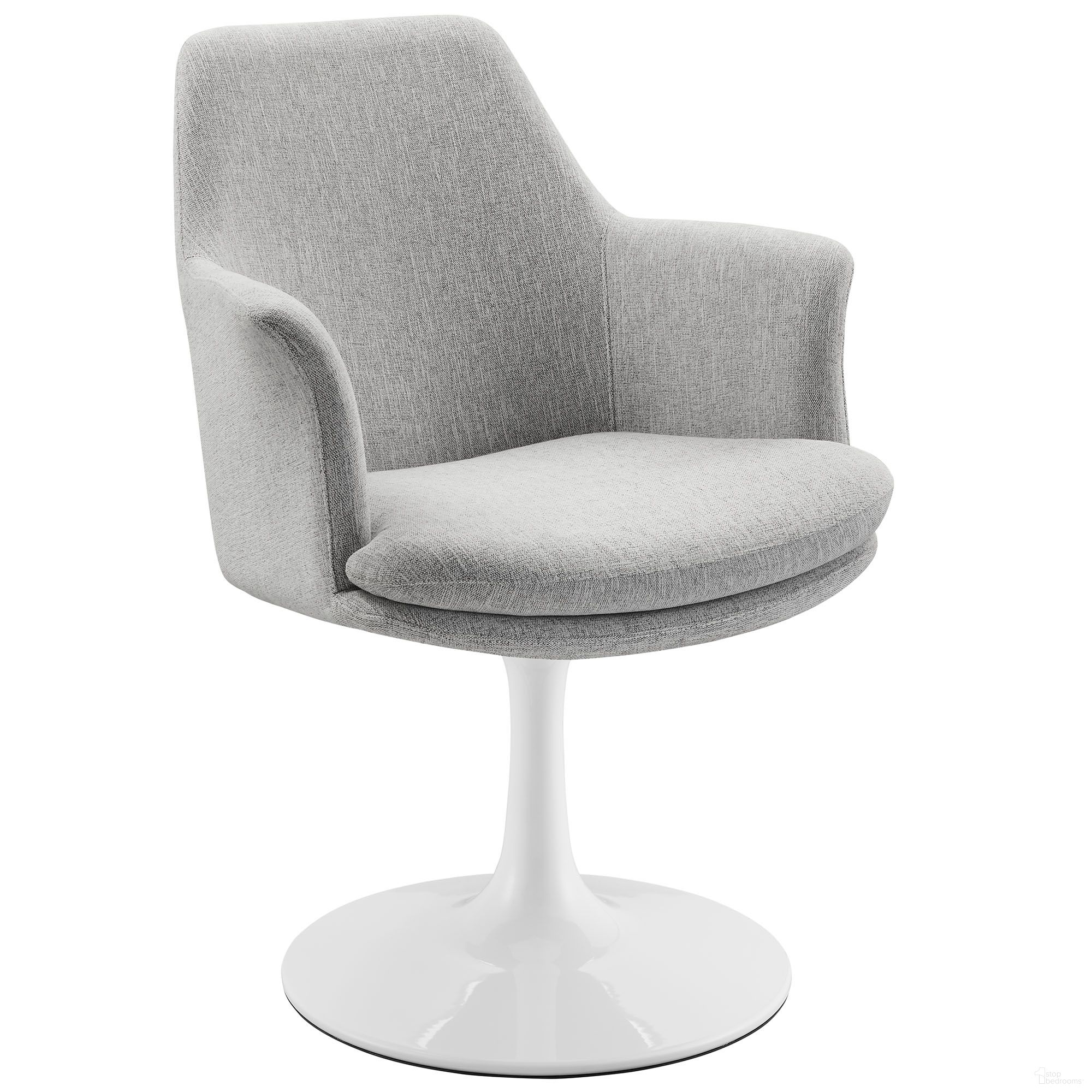 The appearance of Lippa Swivel Dining Upholstered Armchair In White and Light Gray designed by Modway in the modern / contemporary interior design. This white and light gray piece of furniture was selected by 1StopBedrooms from Lippa Collection to add a touch of cosiness and style into your home. Sku: EEI-6956-WHI-HLG. Material: Upholstered. Chair Type: Arm Chair.