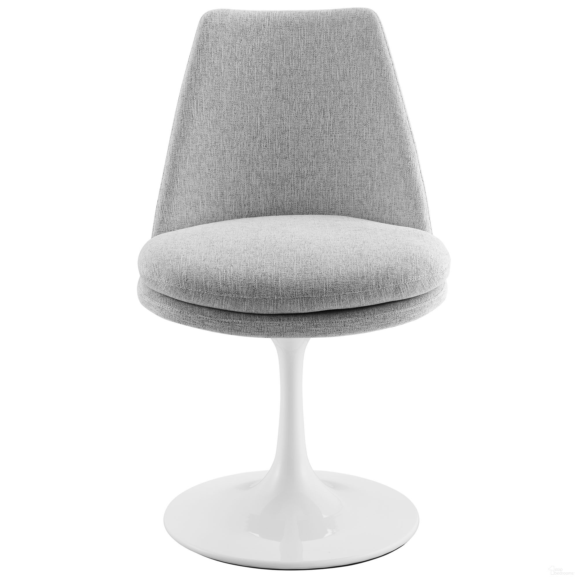 The appearance of Lippa Upholstered Swivel Dining Chair In White and Light Gray designed by Modway in the modern / contemporary interior design. This white and light gray piece of furniture  was selected by 1StopBedrooms from Lippa Collection to add a touch of cosiness and style into your home. Sku: EEI-6953-WHI-HLG. Material: Upholstered. Chair Type: Side Chair.