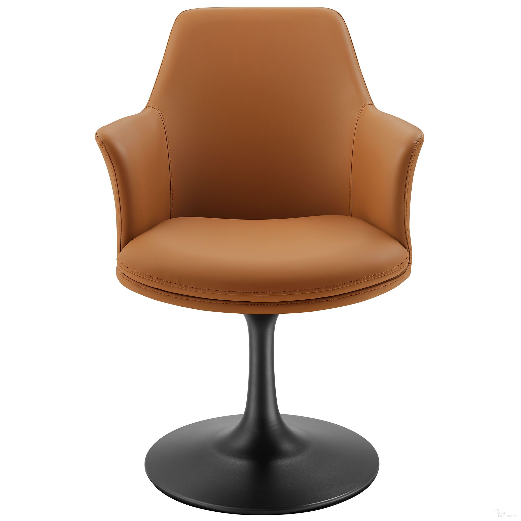 The appearance of Lippa Vegan Leather Swivel Dining Armchair In Black and Tan designed by Modway in the modern / contemporary interior design. This black and tan piece of furniture was selected by 1StopBedrooms from Lippa Collection to add a touch of cosiness and style into your home. Sku: EEI-6958-BLK-TAN. Chair Type: Arm Chair. Material: Vegan Leather.