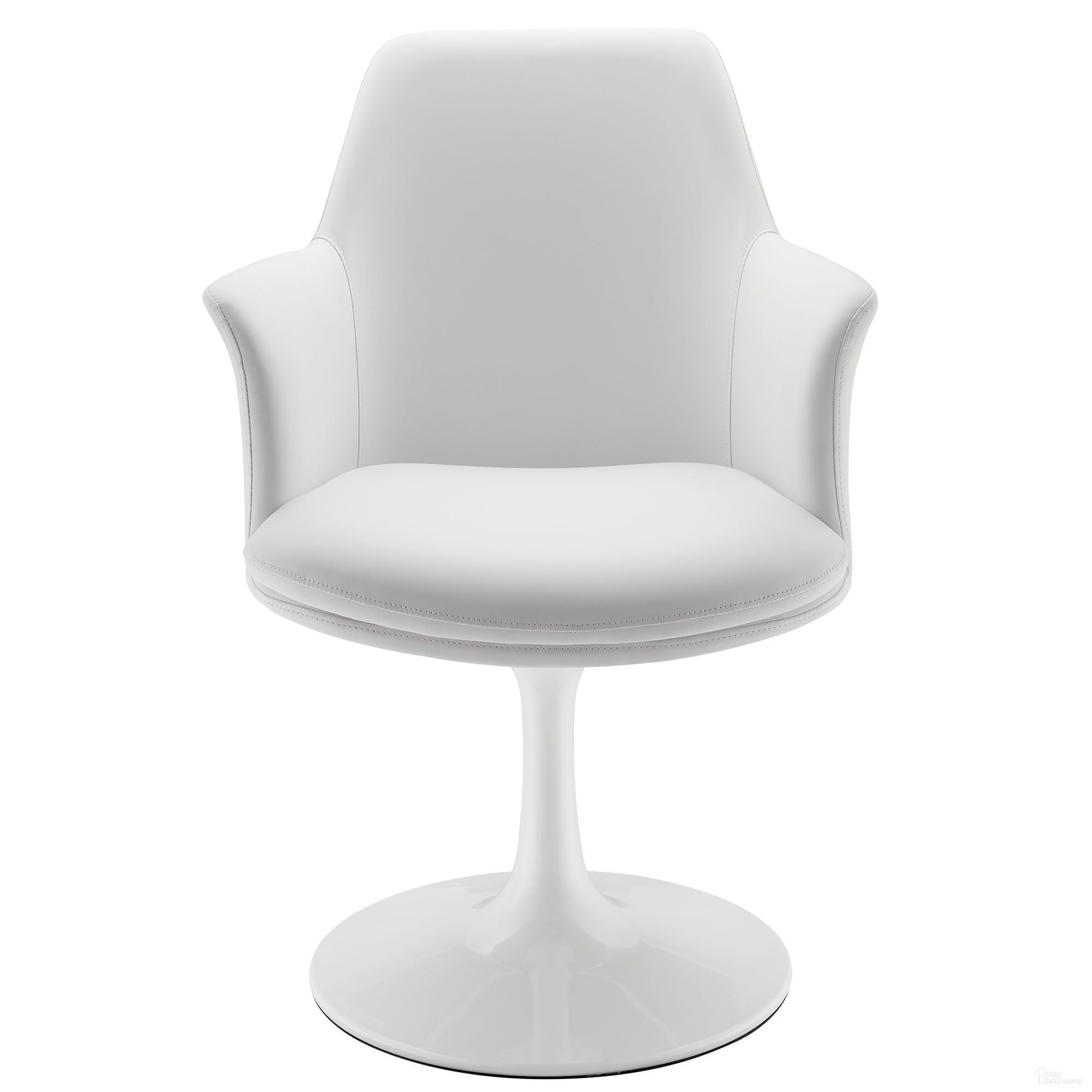 The appearance of Lippa Vegan Leather Swivel Dining Armchair In White designed by Modway in the modern / contemporary interior design. This white piece of furniture  was selected by 1StopBedrooms from Lippa Collection to add a touch of cosiness and style into your home. Sku: EEI-6958-WHI-WHI. Chair Type: Arm Chair. Material: Vegan Leather.