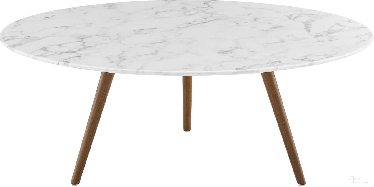 The appearance of Lippa Walnut White 40 Inch Round Artificial Marble Coffee Table with Tripod Base designed by Modway in the modern / contemporary interior design. This white marble piece of furniture  was selected by 1StopBedrooms from Lippa Collection to add a touch of cosiness and style into your home. Sku: EEI-1130-WHI-TOP;EEI-3581-WAL;EEI-3584-WHI. Material: MDF.