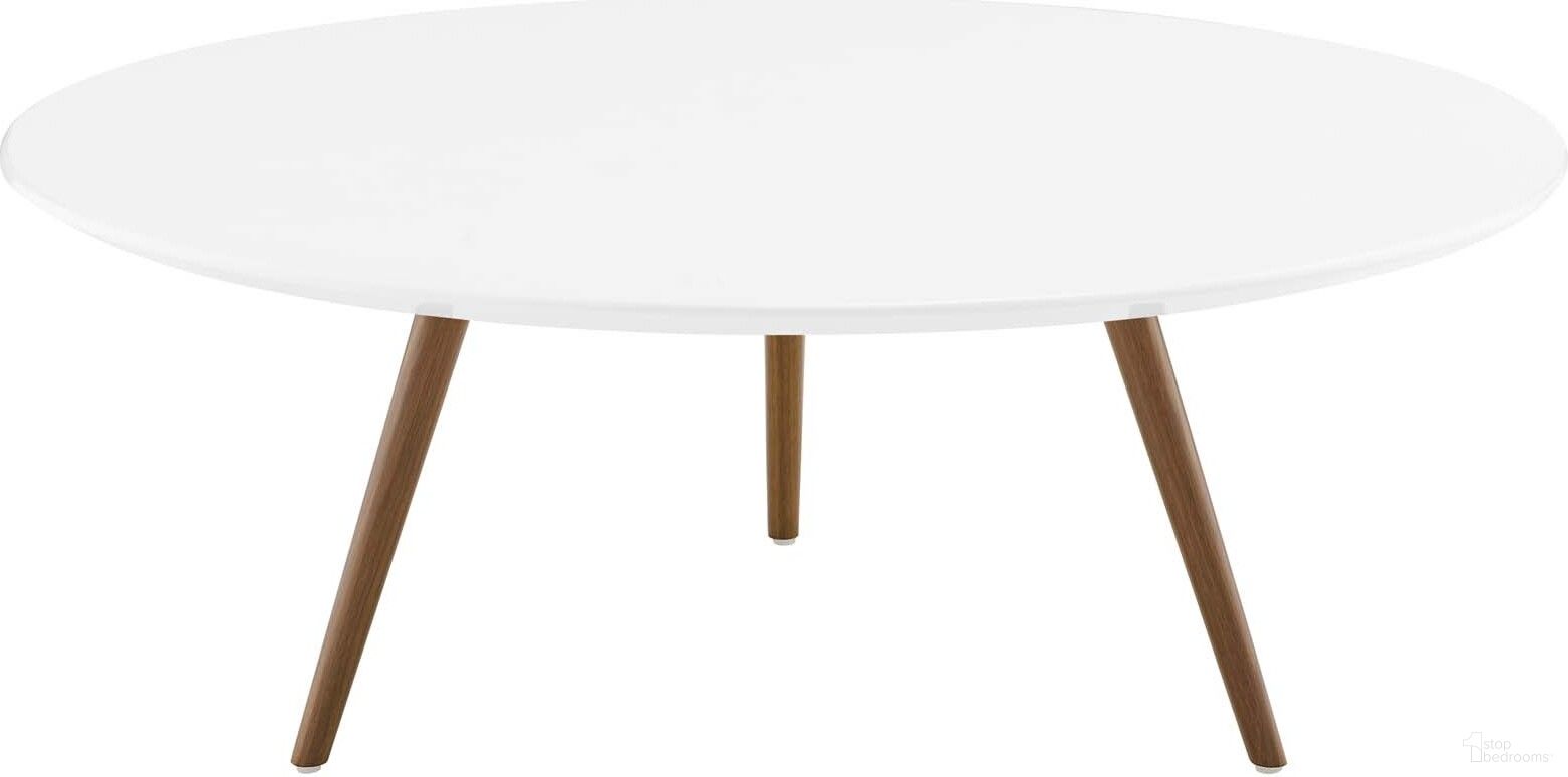Lippa Walnut White 40 Inch Round Wood Top Coffee Table with Tripod Base