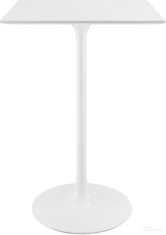 The appearance of Lippa White 28 Inch Square Wood Top Bar Table EEI-1826-WHI designed by Modway in the modern / contemporary interior design. This white piece of furniture was selected by 1StopBedrooms from Lippa Collection to add a touch of cosiness and style into your home. Sku: EEI-1123-WHI-TOP;EEI-1775-BASE. Table Top Shape: Square. Material: MDF.