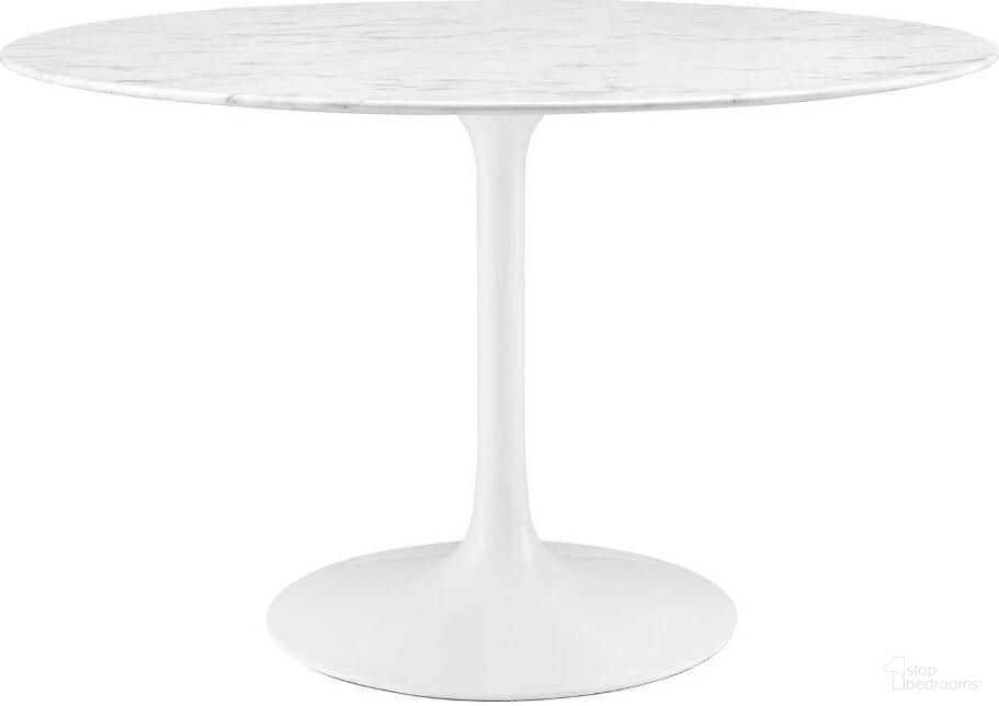 Lippa White 47 Inch Round Artificial Marble Dining Table EEI-1131-WHI