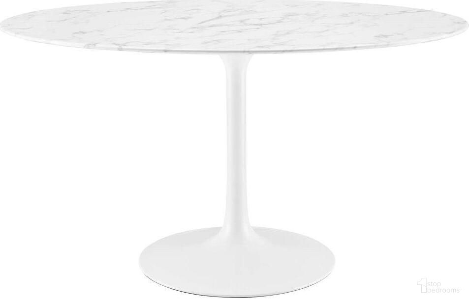 The appearance of Lippa White 54 Inch Oval Artificial Marble Dining Table designed by Modway in the modern / contemporary interior design. This white piece of furniture was selected by 1StopBedrooms from Lippa Collection to add a touch of cosiness and style into your home. Sku: EEI-1113-BASE;EEI-1134-WHI-TOP. Table Base Style: Pedestal. Table Top Shape: Oval. Material: MDF. Size: 32" x 54".