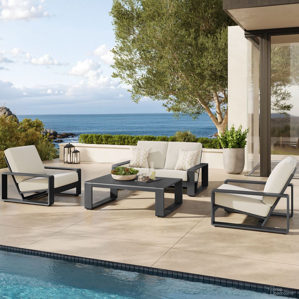 Lirienne 4-Piece Outdoor Patio Aluminum Furniture Set In Cream and Gray