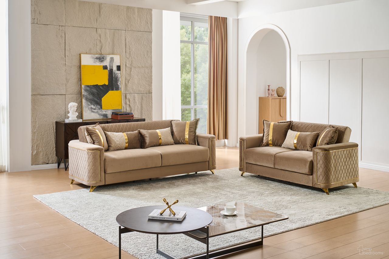 Lisa Living Room Set In Gold And Copper