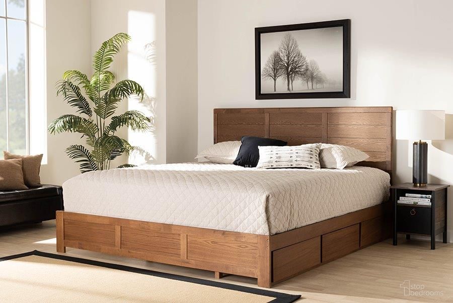 Lisa Modern and Contemporary Transitional Ash Walnut Brown Finished Wood King Size 3-Drawer Platform Storage Bed