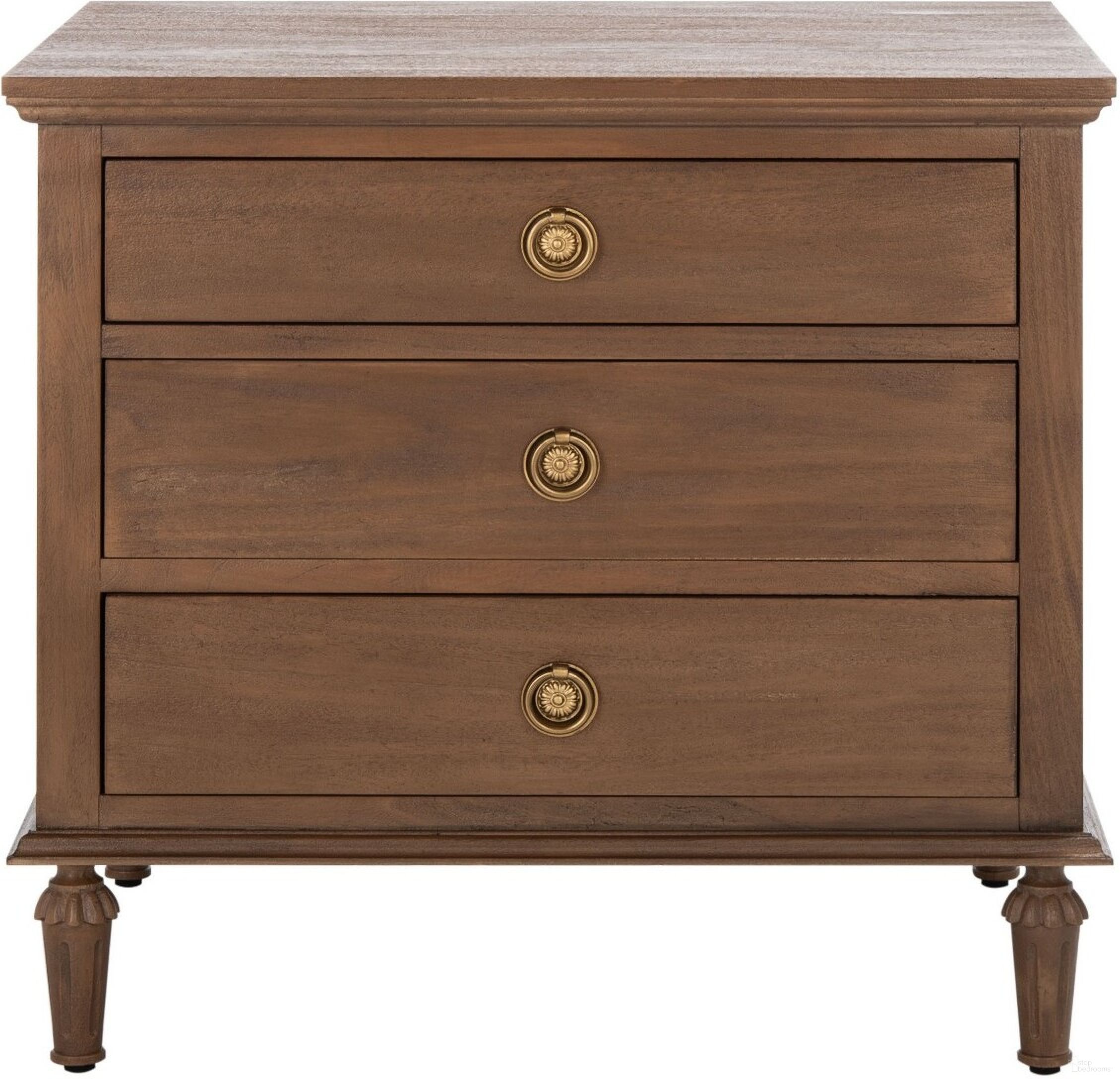 The appearance of Lisabet 3 Drawer Wood Nightstand In Brown designed by Safavieh Couture in the modern / contemporary interior design. This brown piece of furniture was selected by 1StopBedrooms from Lisabet Collection to add a touch of cosiness and style into your home. Sku: SFV7705A. Material: Wood.