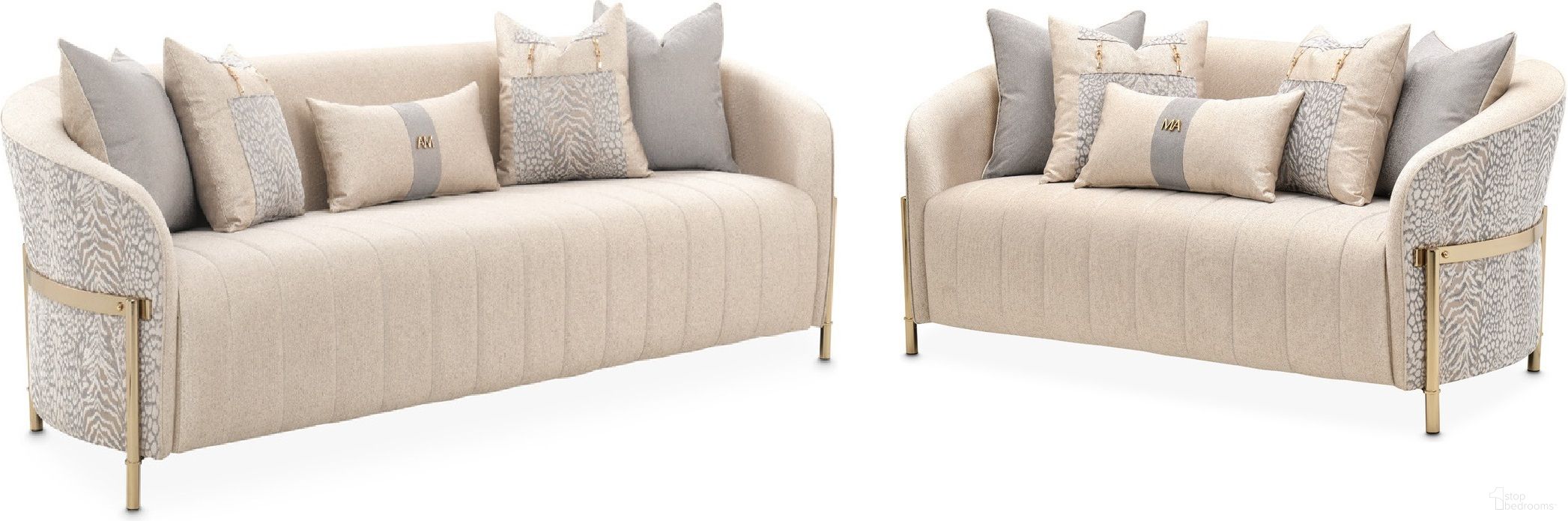 The appearance of Lisbon Living Room Set In Opal Gold designed by Michael Amini in the transitional interior design. This opal gold piece of furniture  was selected by 1StopBedrooms from Lisbon Collection to add a touch of cosiness and style into your home. Sku: LFR-LSBN815-OPL-806;LFR-LSBN825-OPL-806. Material: Metal.