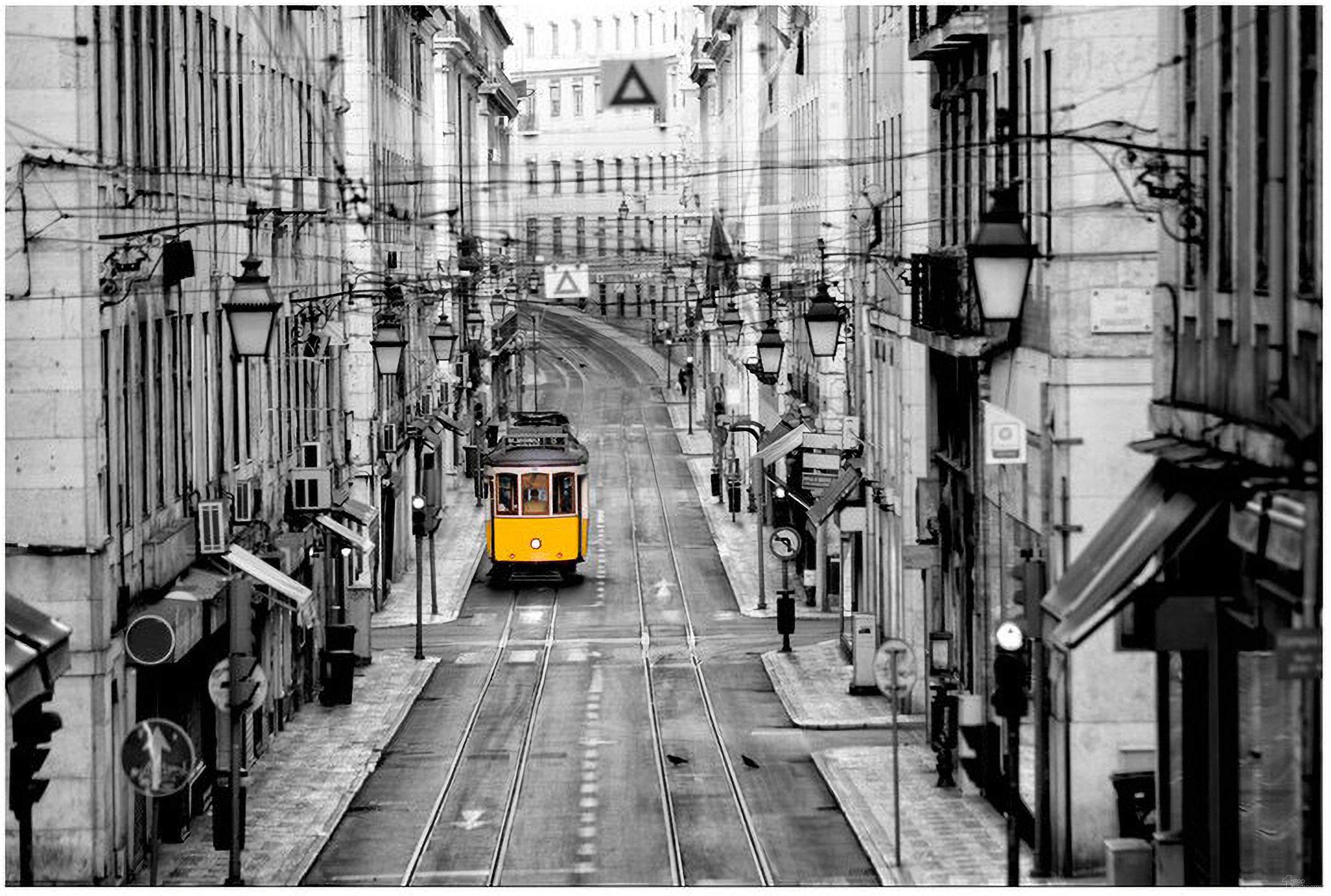 Lisbon Yellow Tram Wall Art In Grey