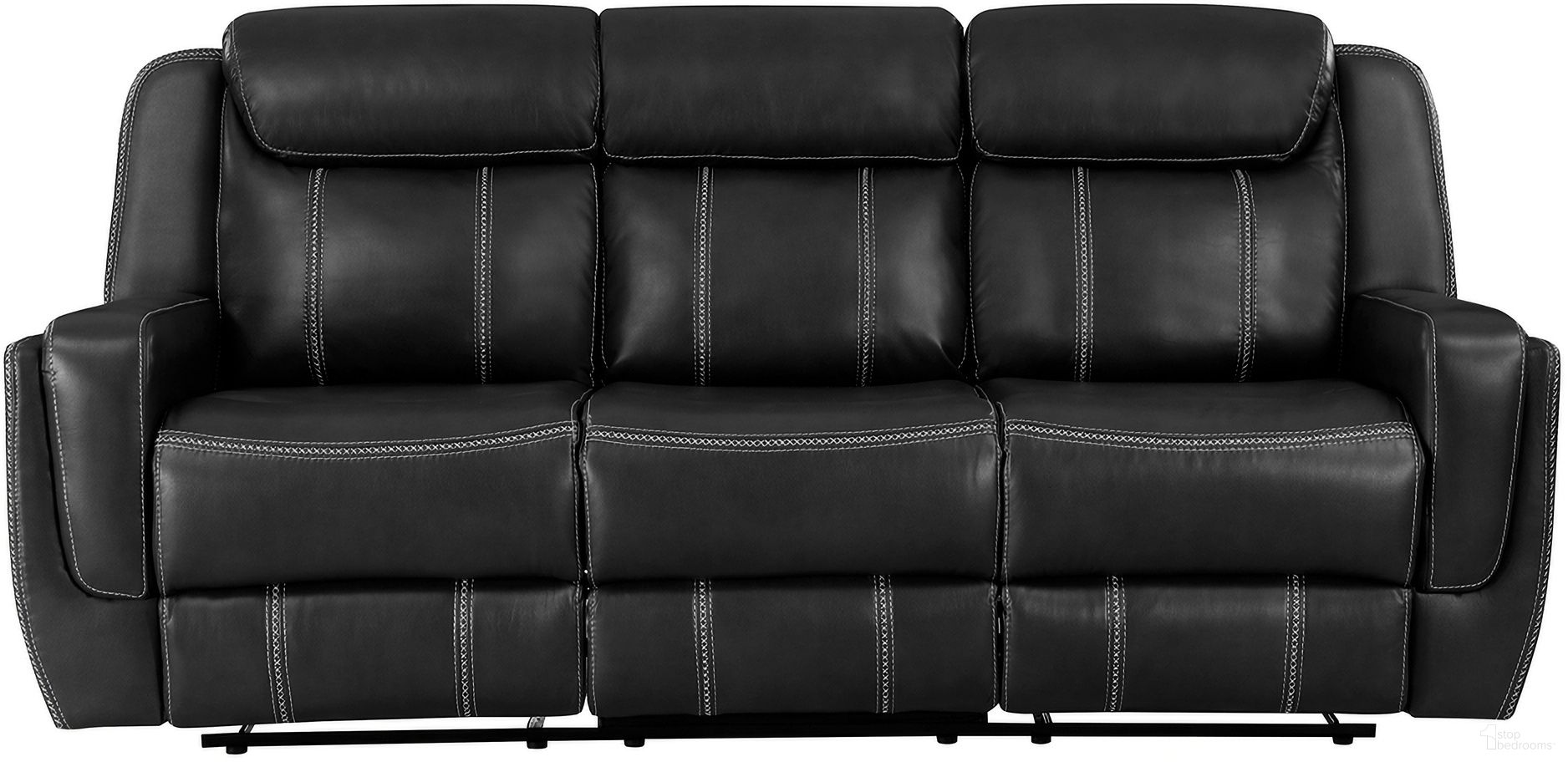 The appearance of Littleton Double Reclining Sofa with Center Drop-Down Cup Holders and USB Ports In Black designed by Homelegance in the modern / contemporary interior design. This black piece of furniture was selected by 1StopBedrooms from Littleton Collection to add a touch of cosiness and style into your home. Sku: 8516BK-3. Material: Faux Leather.