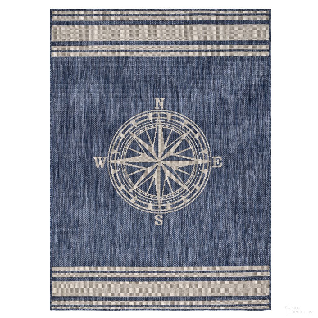 Litus 1'10" x 3' Toronto Compass Blend Outdoor Accent Rug In Navy and White