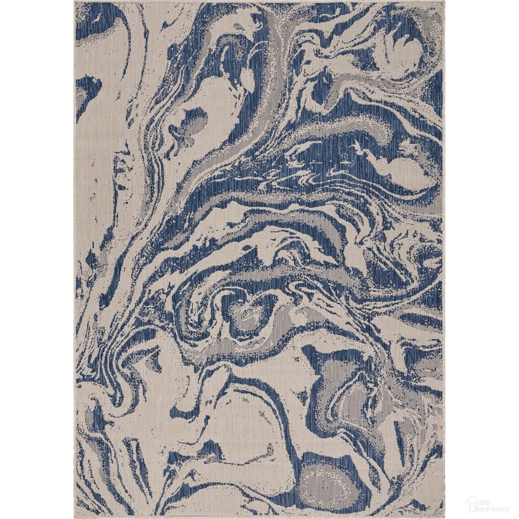 Litus 3' x 5' Troy Abstract Blend Outdoor Area Rug In White and Navy