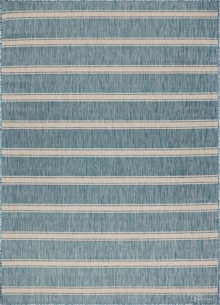 Litus 5'3" x 7' Tony Striped Outdoor Area Rug In Aqua Blue and Beige