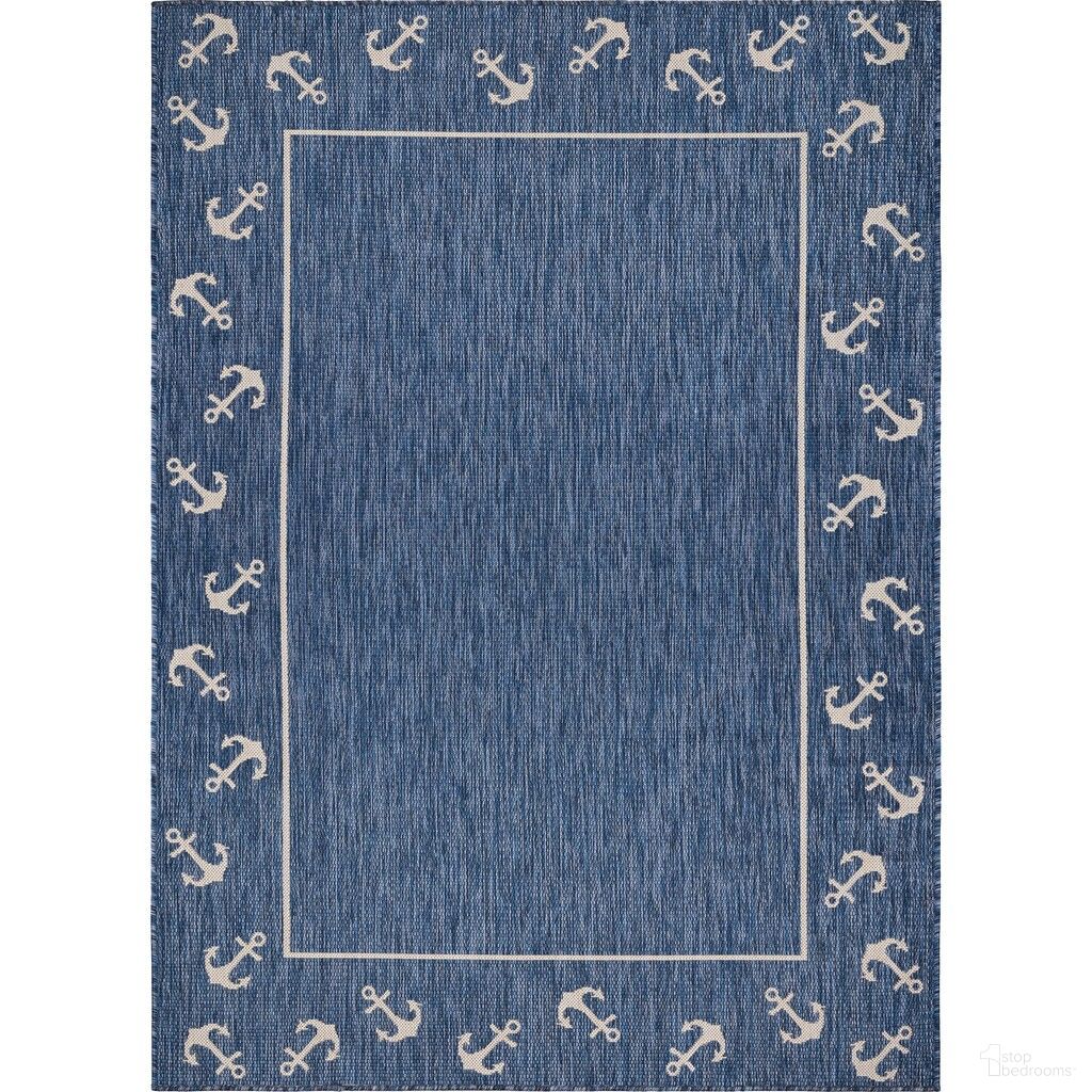 Litus 5'3" x 7' Toulon Anchor Blend Outdoor Area Rug In Navy and White