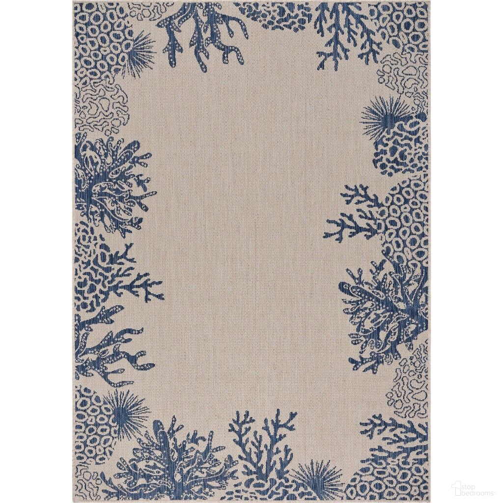 Litus 5'3" x 7' Trenton Coral Blend Outdoor Area Rug In White and Navy