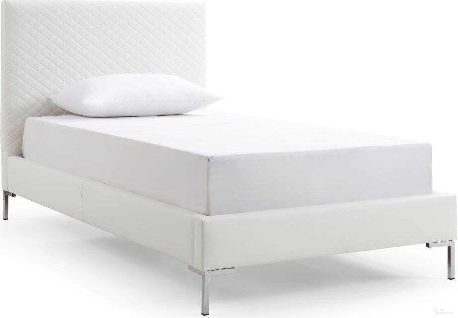 Liz Twin Bed With Fully Upholstered White Faux Leather And Chrome Legs
