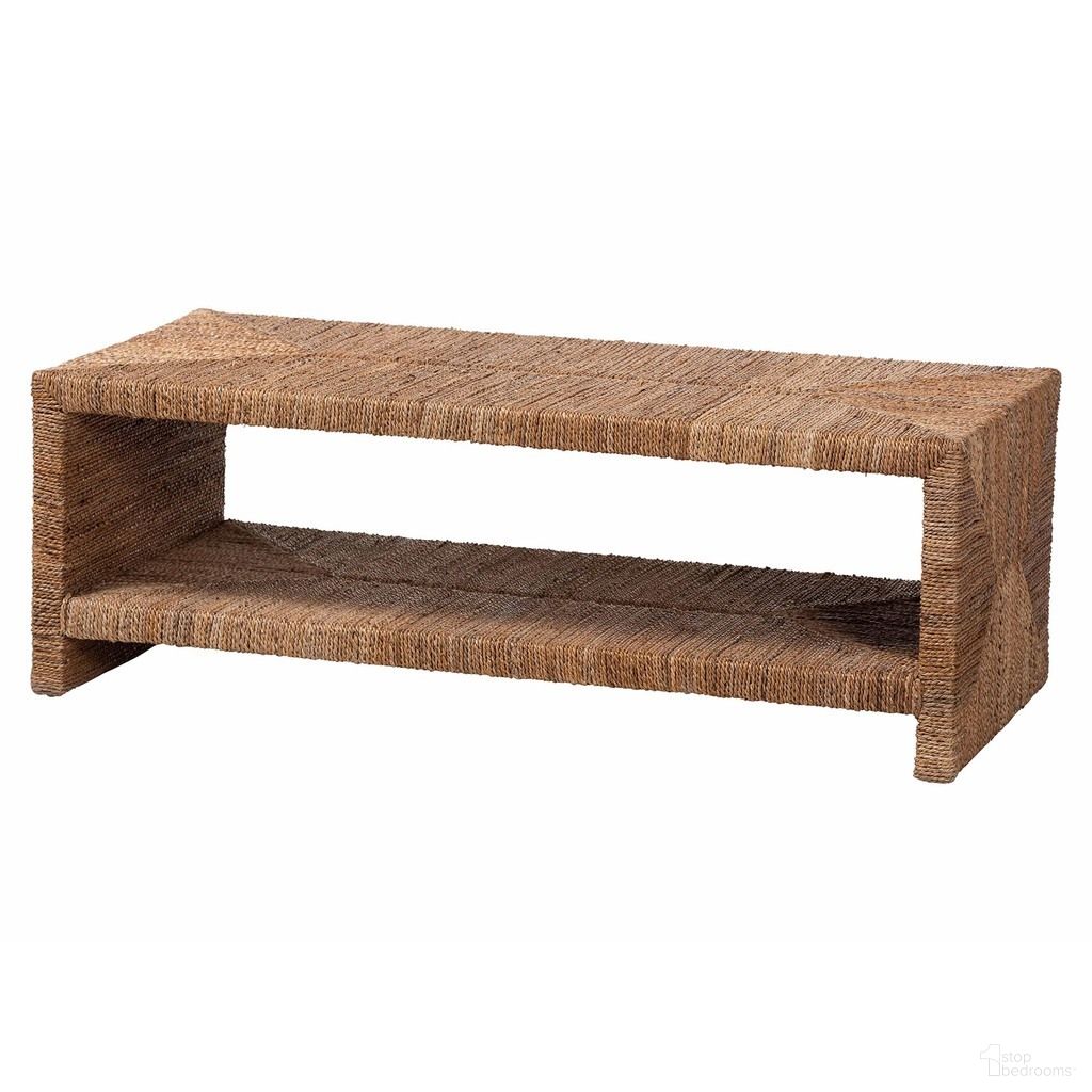 Liza Handwoven Seagrass Rectangular Coffee Table with Shelf In Natural Brown