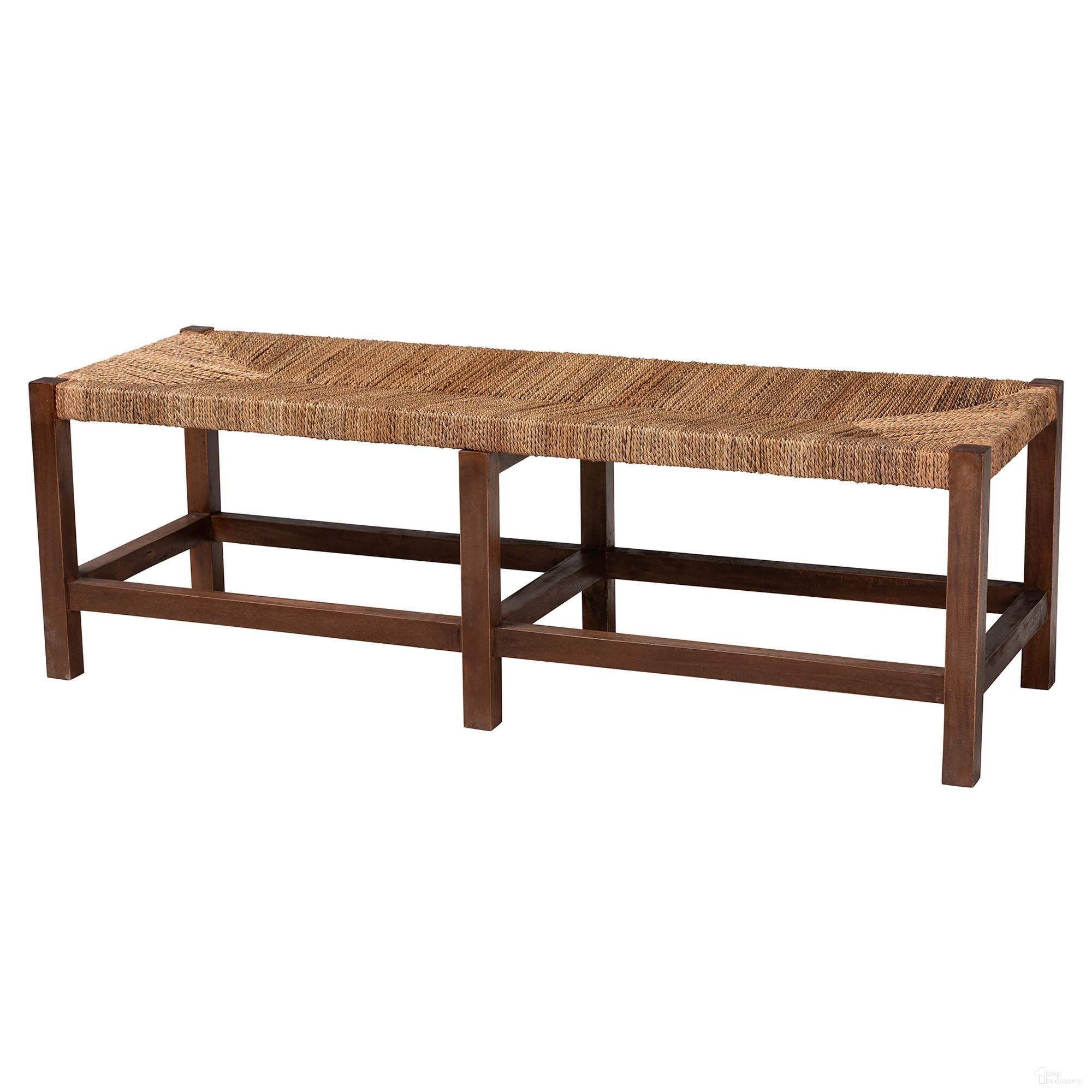 Liza Wood Accent Bench In Natural Seagrass and Light Brown