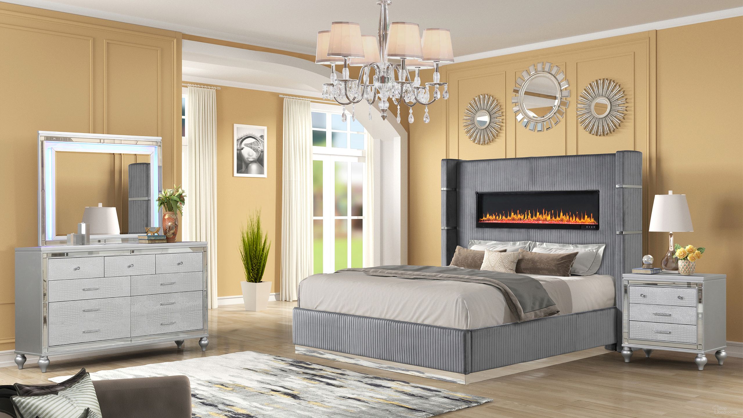 The appearance of Lizelle King 4 Piece Upholstered Bedroom Set In Gray designed by Galaxy Home Furnishings in the modern / contemporary interior design. This gray piece of furniture  was selected by 1StopBedrooms from Lizelle Collection to add a touch of cosiness and style into your home. Sku: 808857879974;808857577757;808857880529;698781079928. Material: Wood. Bed Size: King. Bed Type: Upholstered Bed.