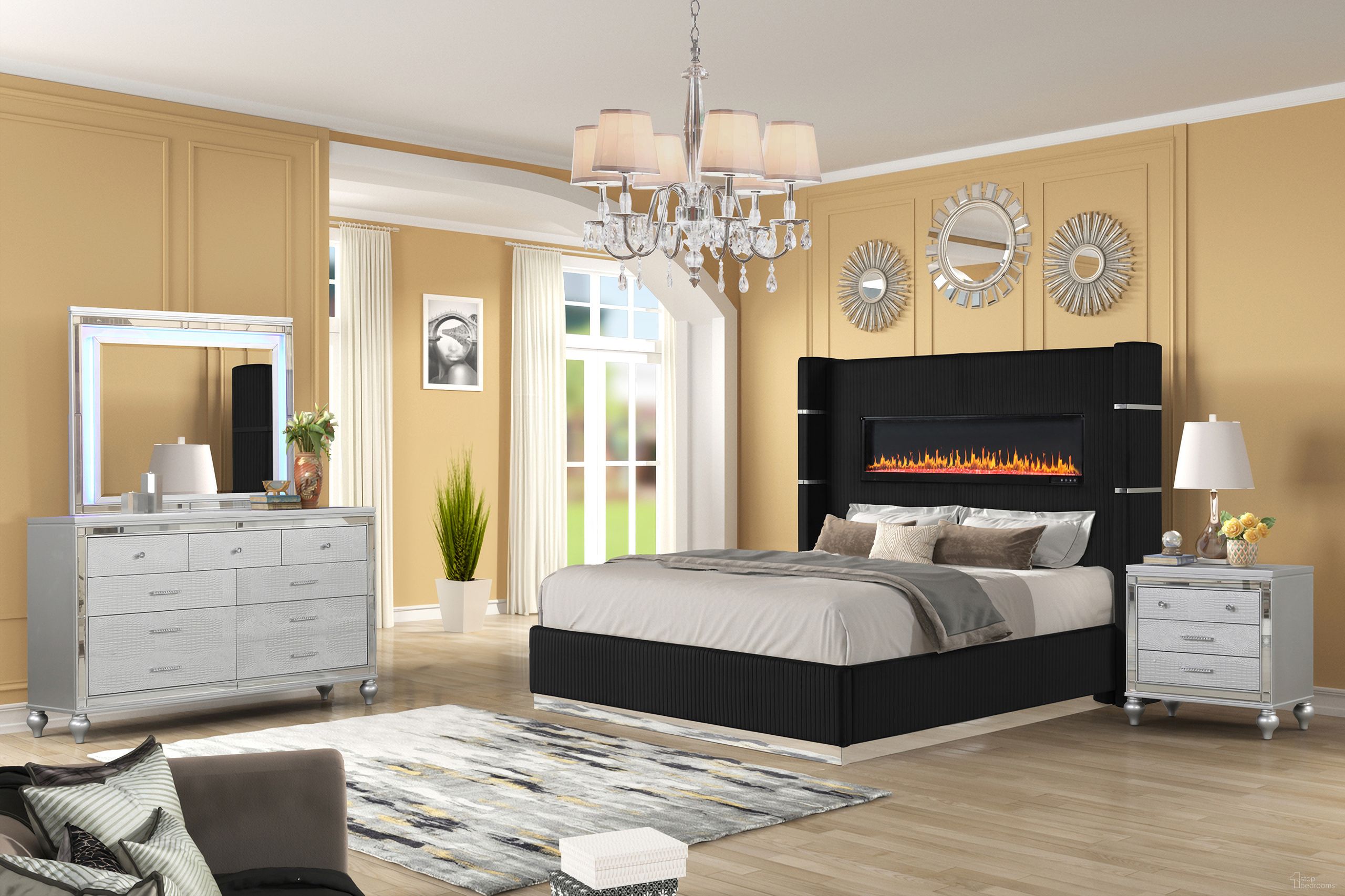 Lizelle Queen 4 Piece Upholstered Bedroom Set In Black
