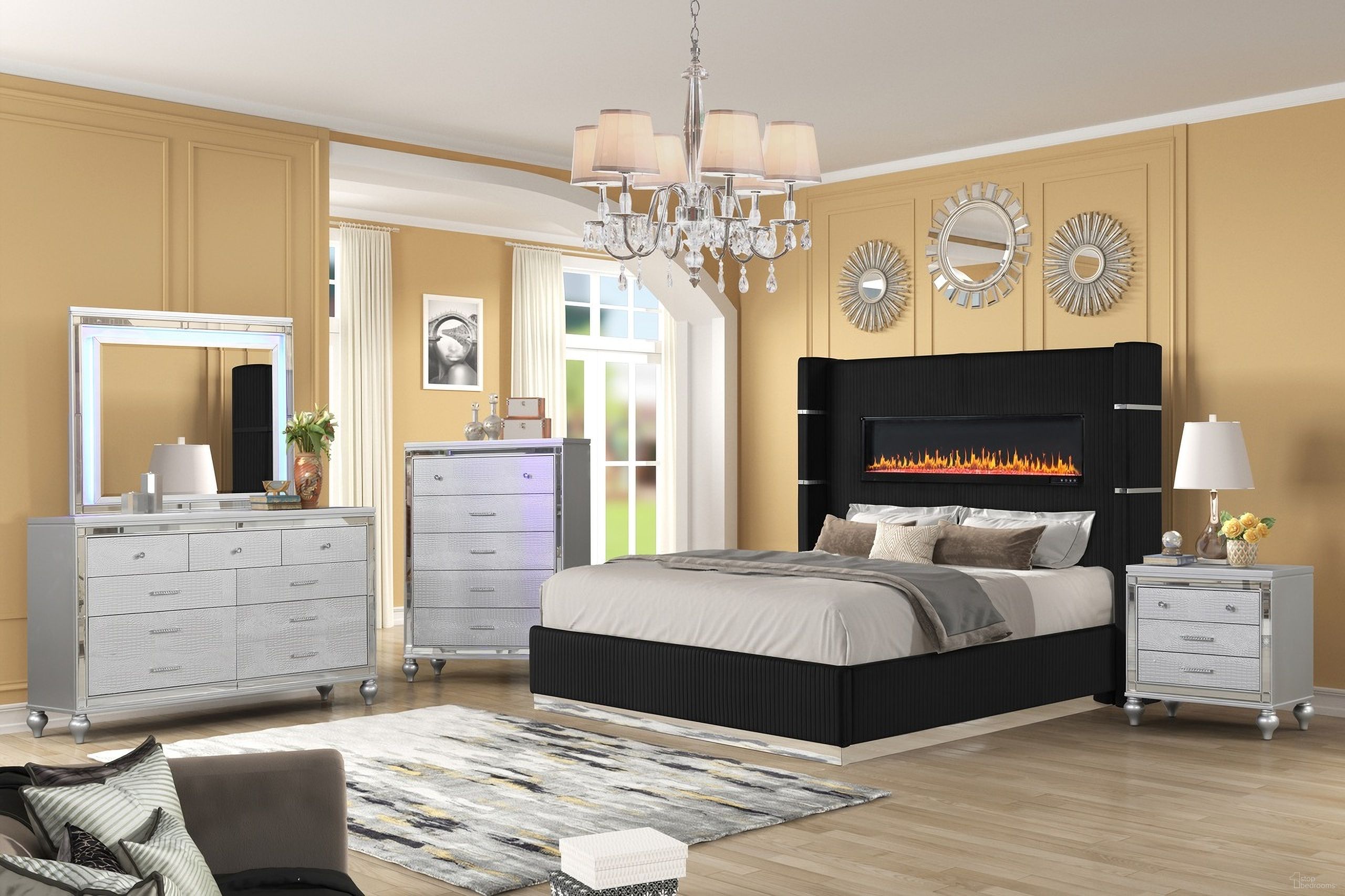 Lizelle Queen 5 Piece Upholstered Bedroom Set In Black