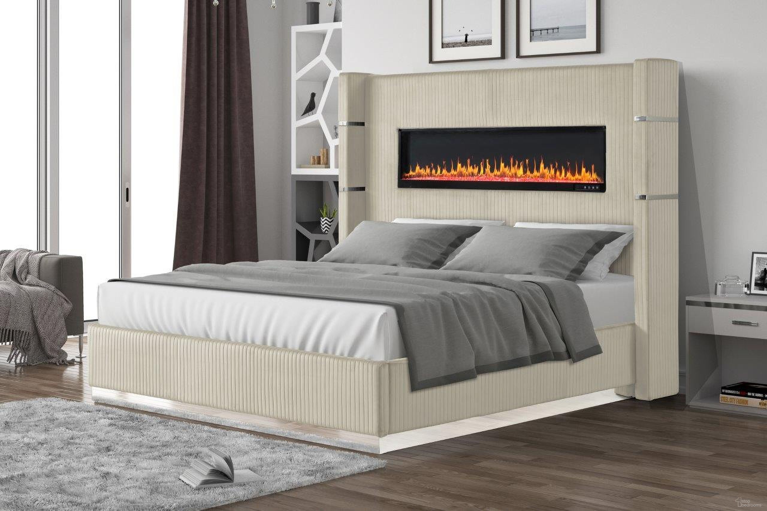 The appearance of Lizelle Upholstery Wooden Queen Bed With Ambient Lighting In Beige Velvet Finish designed by Galaxy Home Furnishings in the modern / contemporary interior design. This beige piece of furniture  was selected by 1StopBedrooms from Lizelle Collection to add a touch of cosiness and style into your home. Sku: 698781324455. Bed Type: Panel Bed. Material: Wood. Bed Size: Queen.