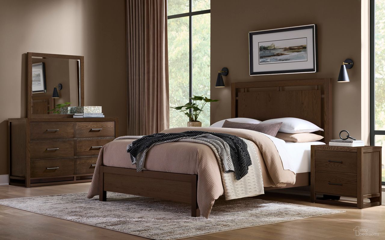 The appearance of Lodge and Loft Floating Panel Bedroom Set In Dark Oak designed by Vaughan Bassett in the modern / contemporary interior design. This dark oak piece of furniture  was selected by 1StopBedrooms from Lodge and Loft Collection to add a touch of cosiness and style into your home. Sku: 840-557;840-755;840-922;840-227. Material: Wood. Bed Size: California King.