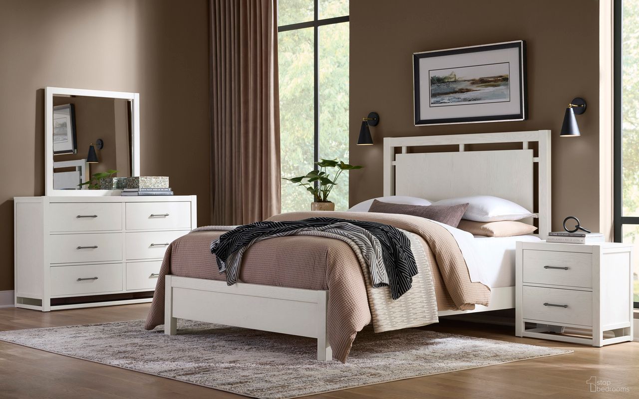 The appearance of Lodge and Loft Floating Panel Bedroom Set In Soft White designed by Vaughan Bassett in the modern / contemporary interior design. This soft white piece of furniture was selected by 1StopBedrooms from Lodge and Loft Collection to add a touch of cosiness and style into your home. Sku: 844-557;844-755;844-922;844-227. Material: Wood. Bed Size: California King.