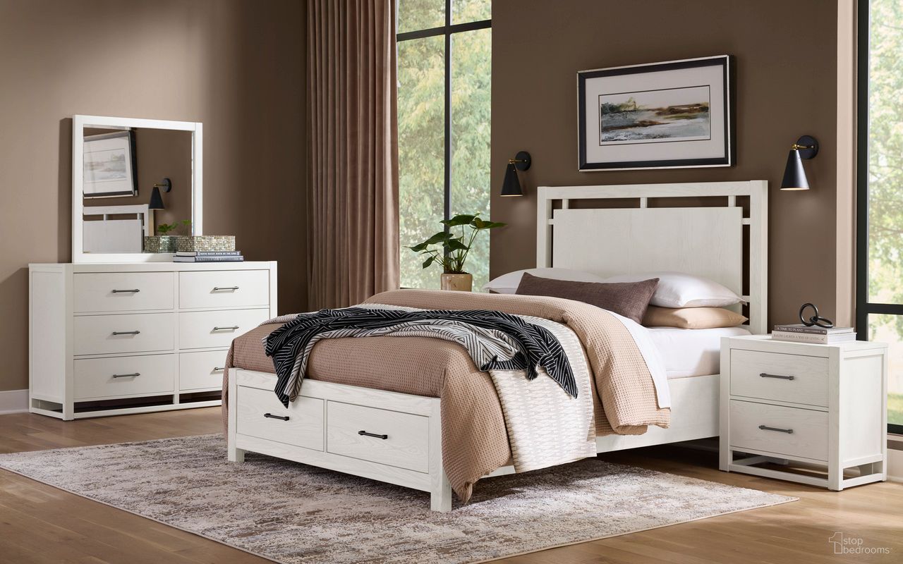 Lodge and Loft Floating Panel Bedroom Set with Footboard Storage In Soft White