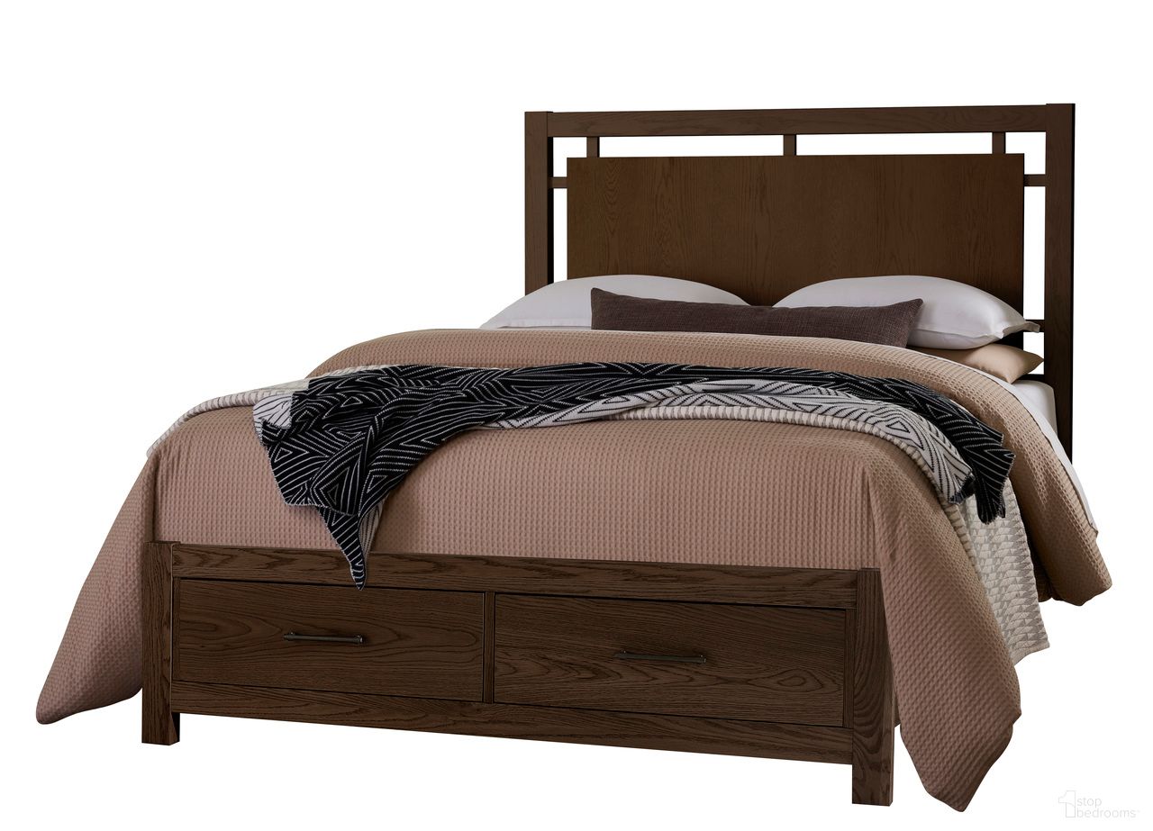 The appearance of Lodge and Loft King Floating Panel Bed with Footboard Storage In Dark Oak designed by Vaughan Bassett in the modern / contemporary interior design. This dark oak piece of furniture was selected by 1StopBedrooms from Lodge and Loft Collection to add a touch of cosiness and style into your home. Sku: 840-667;840-066B;840-502;TT-666T. Bed Type: Panel Bed. Material: Wood. Bed Size: King.