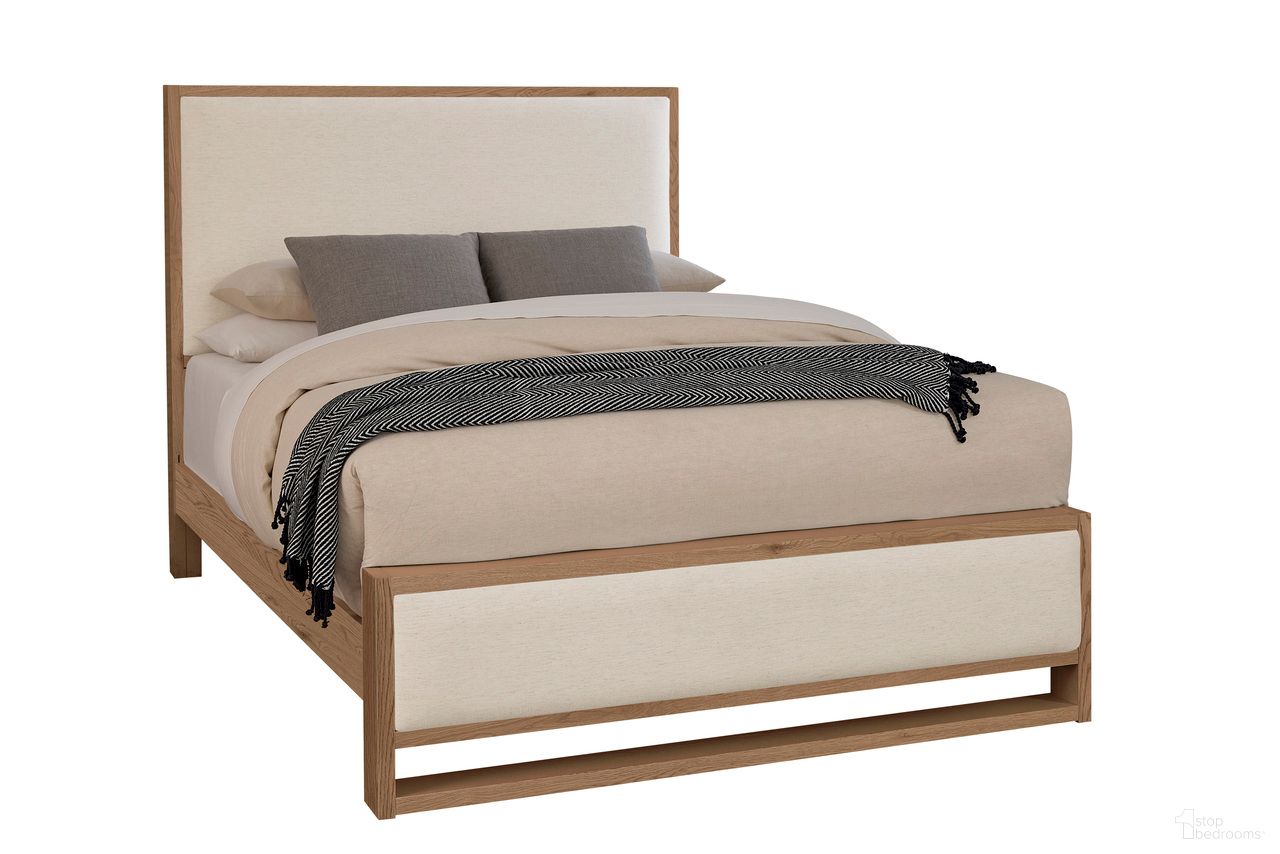 Lodge and Loft King Upholstered Bed In Ivory Cream and Blond Oak