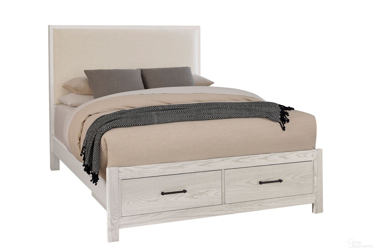 Lodge and Loft King Upholstered Storage Bed In Ivory Cream and Soft White