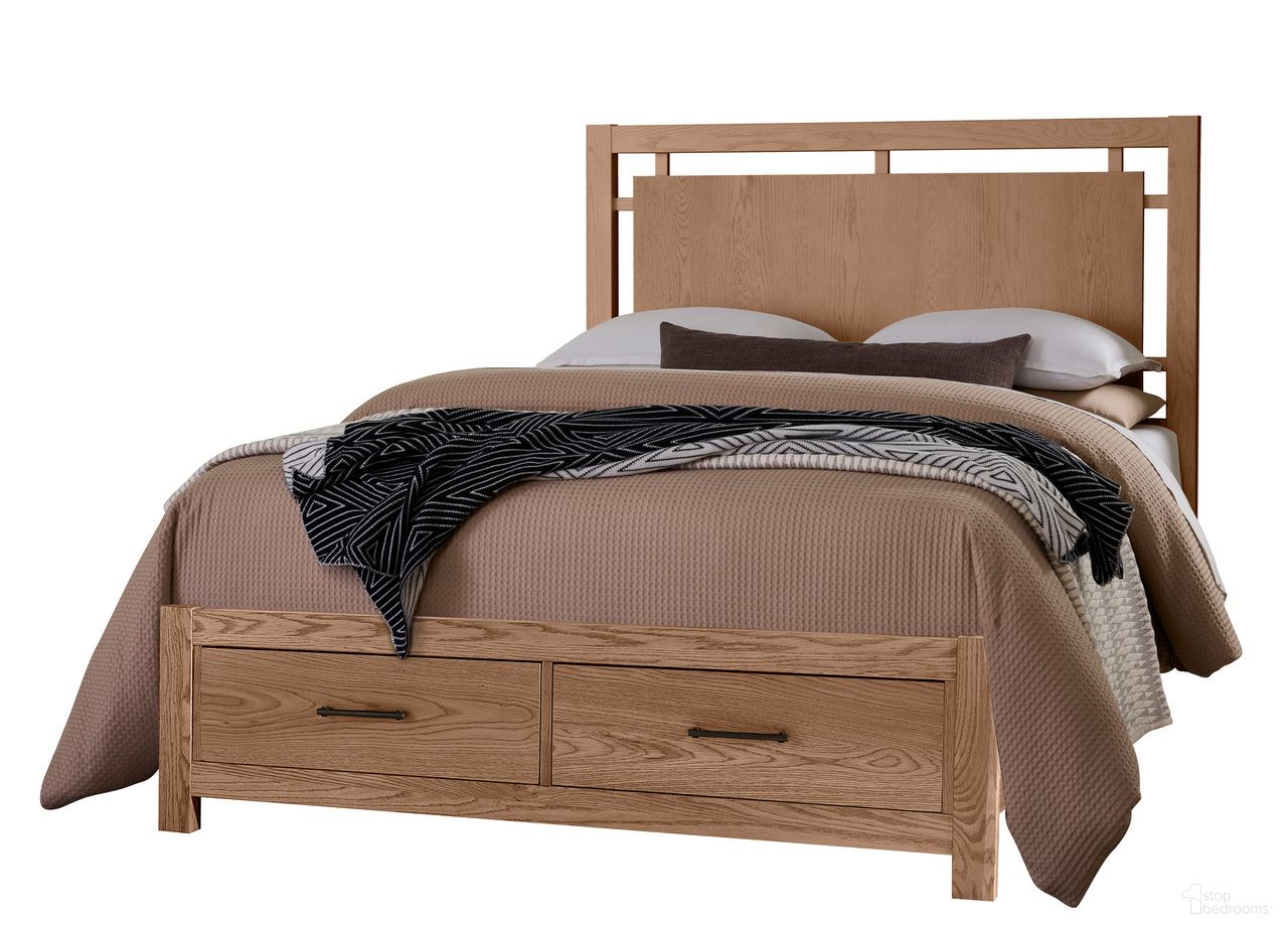 The appearance of Lodge and Loft Queen Floating Panel Bed with Footboard Storage In Blond Oak designed by Vaughan Bassett in the modern / contemporary interior design. This blond oak piece of furniture was selected by 1StopBedrooms from Lodge and Loft Collection to add a touch of cosiness and style into your home. Sku: 842-557;842-050B;842-502;TT-555T. Bed Type: Panel Bed. Material: Wood. Bed Size: Queen.