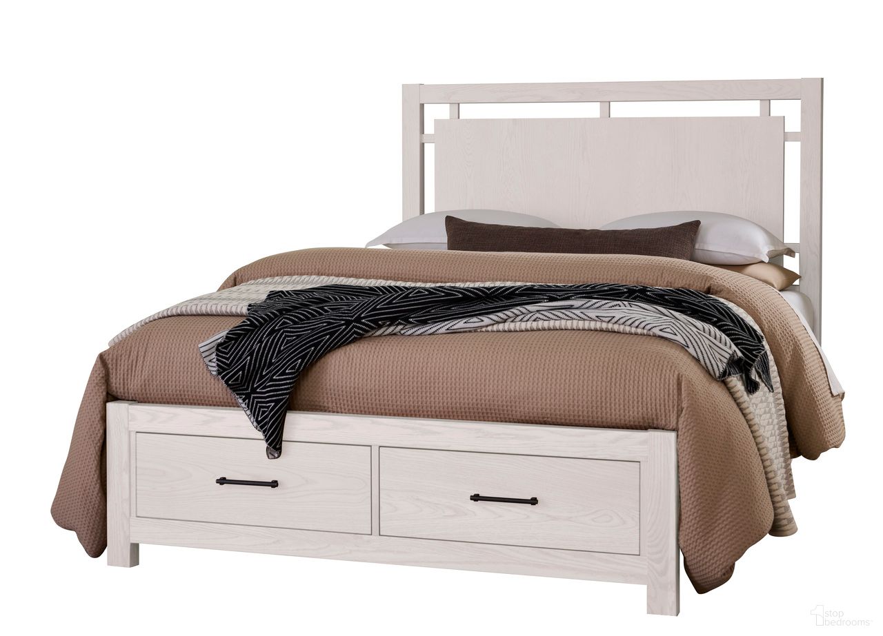 Lodge and Loft Queen Floating Panel Bed with Footboard Storage In Soft White