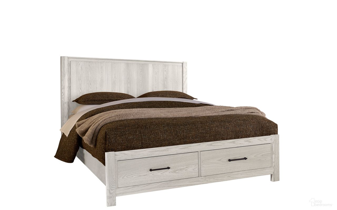 Lodge and Loft Queen Radius Poster Bed with Footboard Storage In Soft White