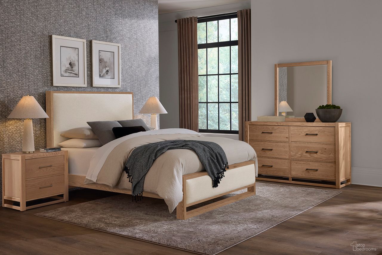 Lodge and Loft Upholstered Bedroom Set In Ivory Cream and Blond Oak