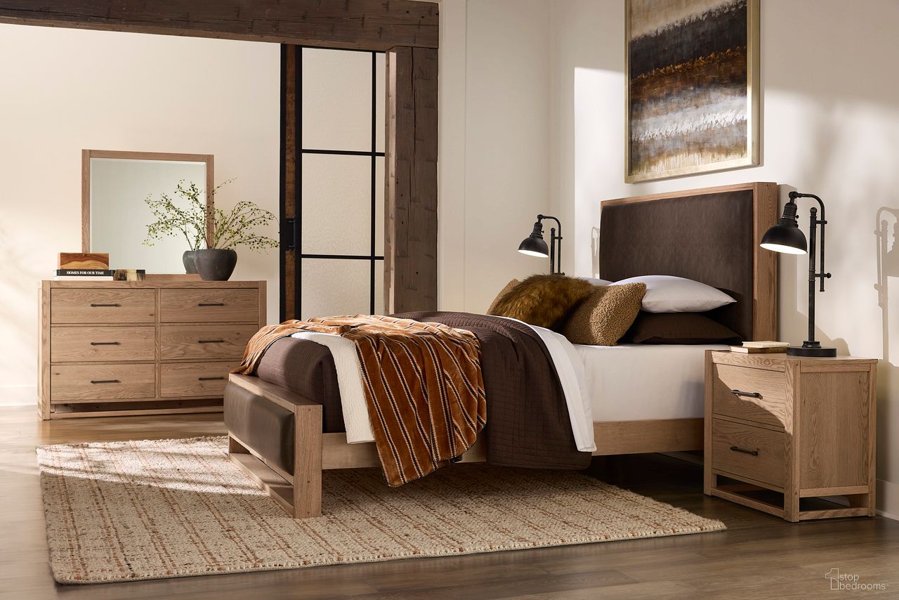Lodge and Loft Upholstered Bedroom Set In Sedona Brown and Blond Oak