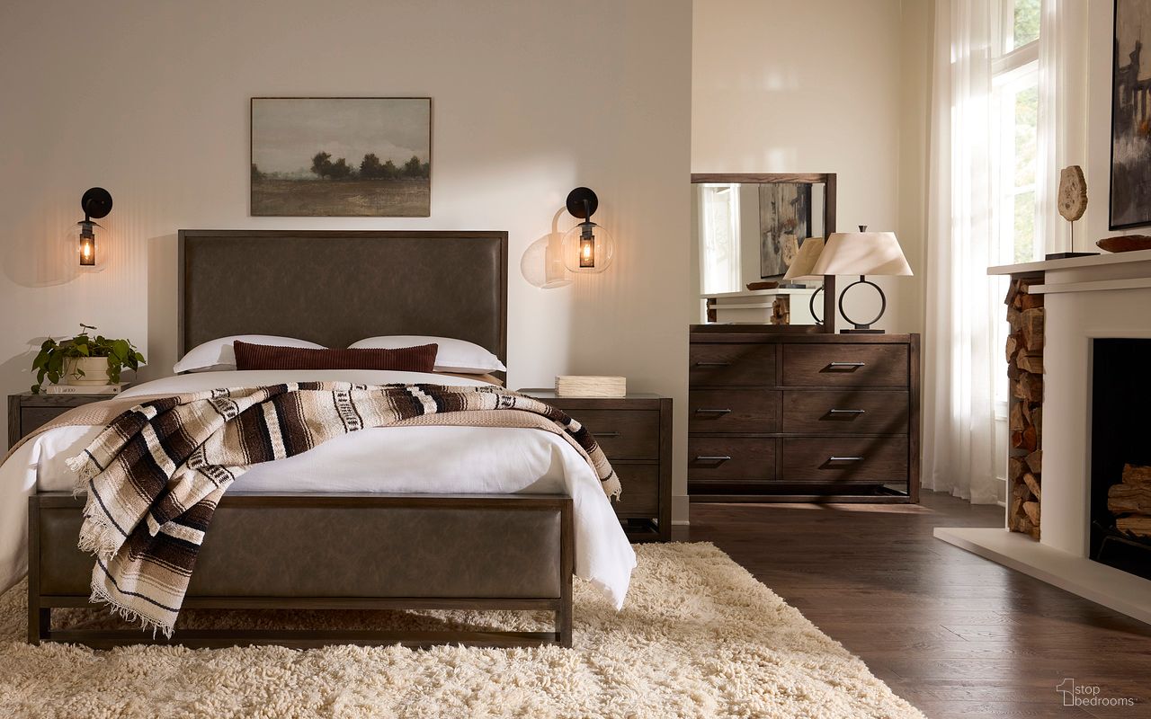 Lodge and Loft Upholstered Bedroom Set In Sedona Brown and Dark Oak