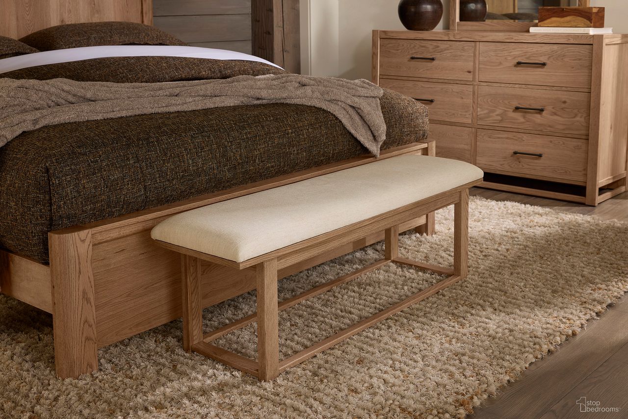 The appearance of Lodge and Loft Upholstered Bench In Ivory Cream and Blond Oak designed by Vaughan Bassett in the modern / contemporary interior design. This ivory cream and blond oak piece of furniture was selected by 1StopBedrooms from Lodge and Loft Collection to add a touch of cosiness and style into your home. Sku: 842-080I. Material: Wood.