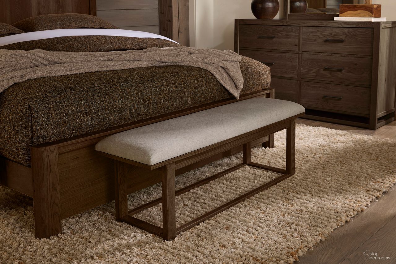 The appearance of Lodge and Loft Upholstered Bench In Ivory Cream and Dark Oak designed by Vaughan Bassett in the modern / contemporary interior design. This ivory cream and dark oak piece of furniture was selected by 1StopBedrooms from Lodge and Loft Collection to add a touch of cosiness and style into your home. Sku: 840-080I. Material: Wood.