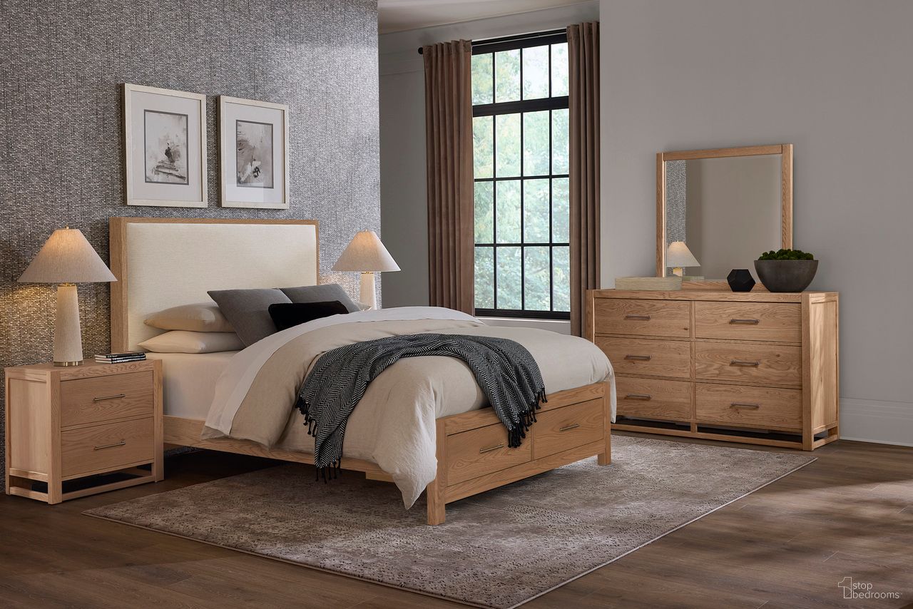 Lodge and Loft Upholstered Storage Bedroom Set In Ivory Cream and Blond Oak
