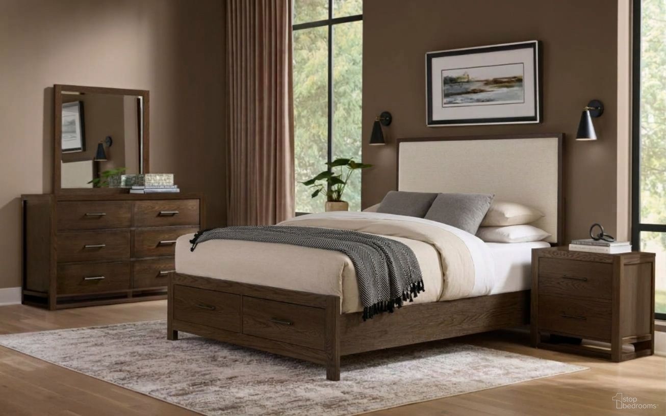 Lodge and Loft Upholstered Storage Bedroom Set In Ivory Cream and Dark Oak