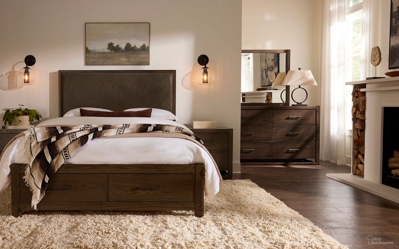 Lodge and Loft Upholstered Storage Bedroom Set In Sedona Brown and Dark Oak