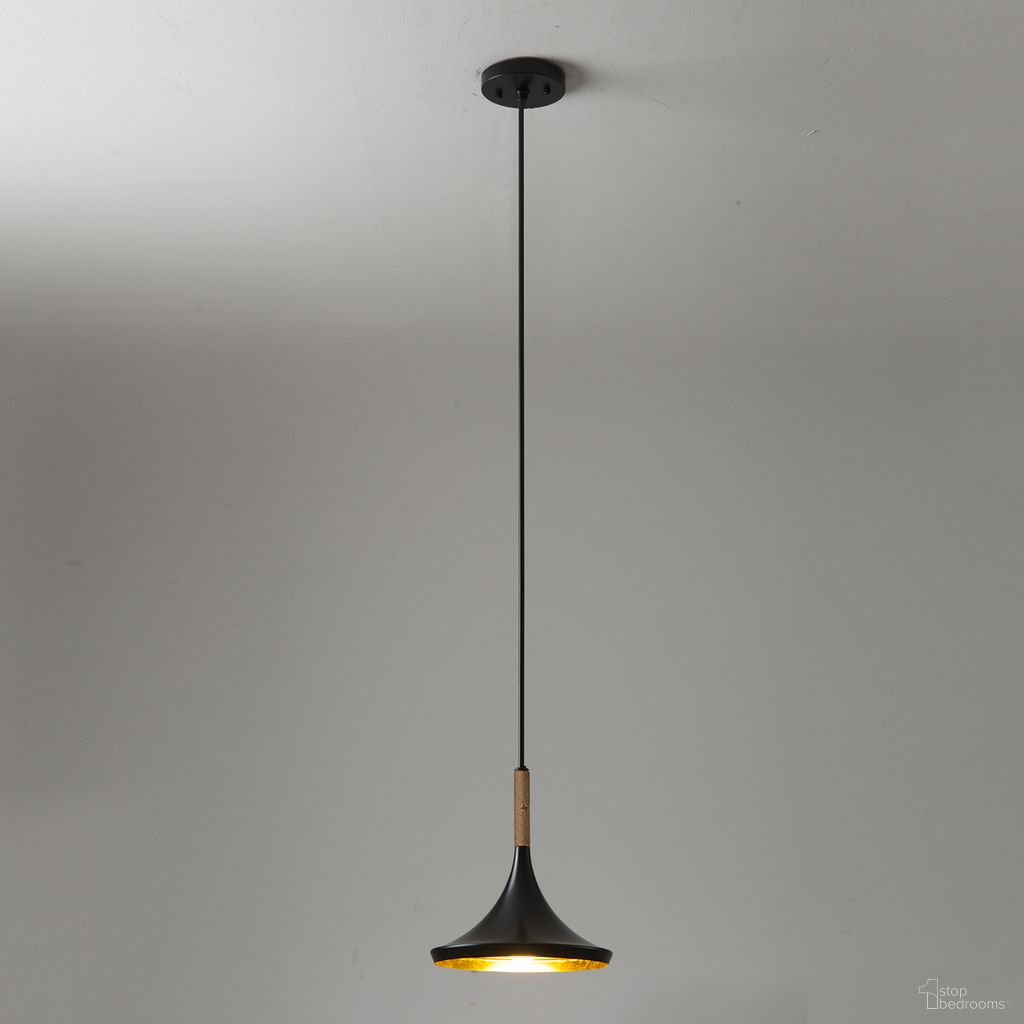 Lodi Pendant Light Small In Matte Black and Walnut