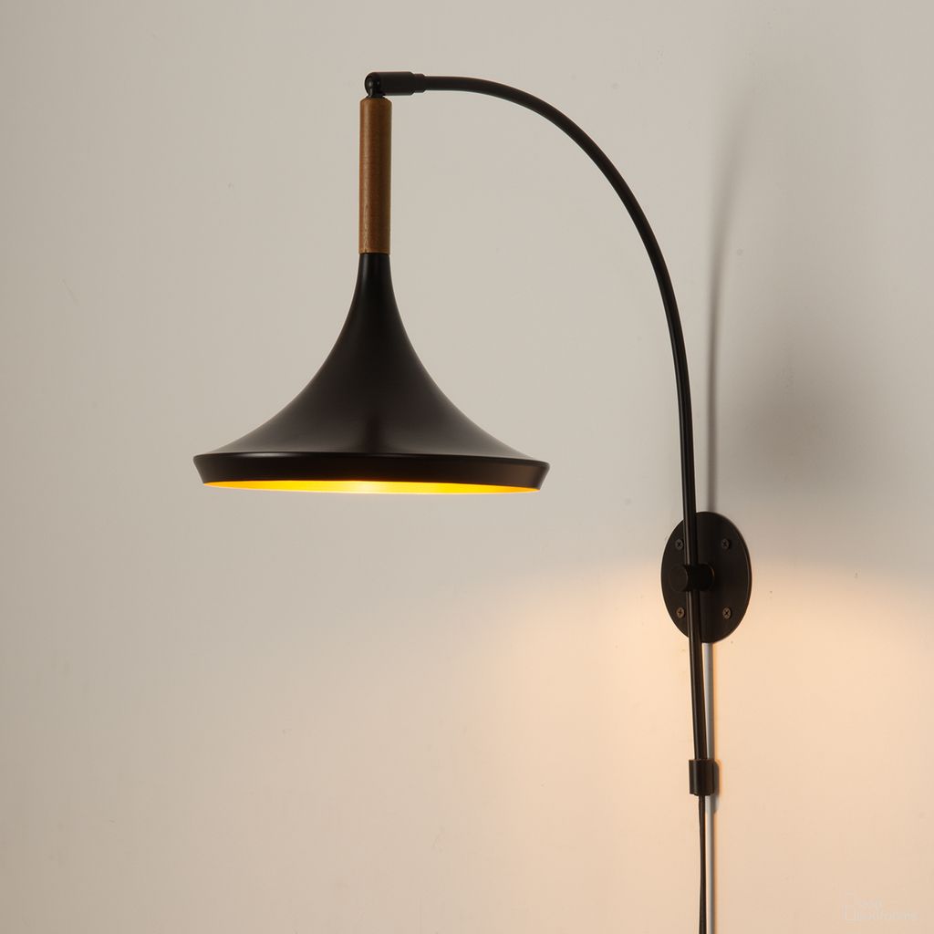 Lodi Plug-in Wall Sconce In Matte Black and Walnut