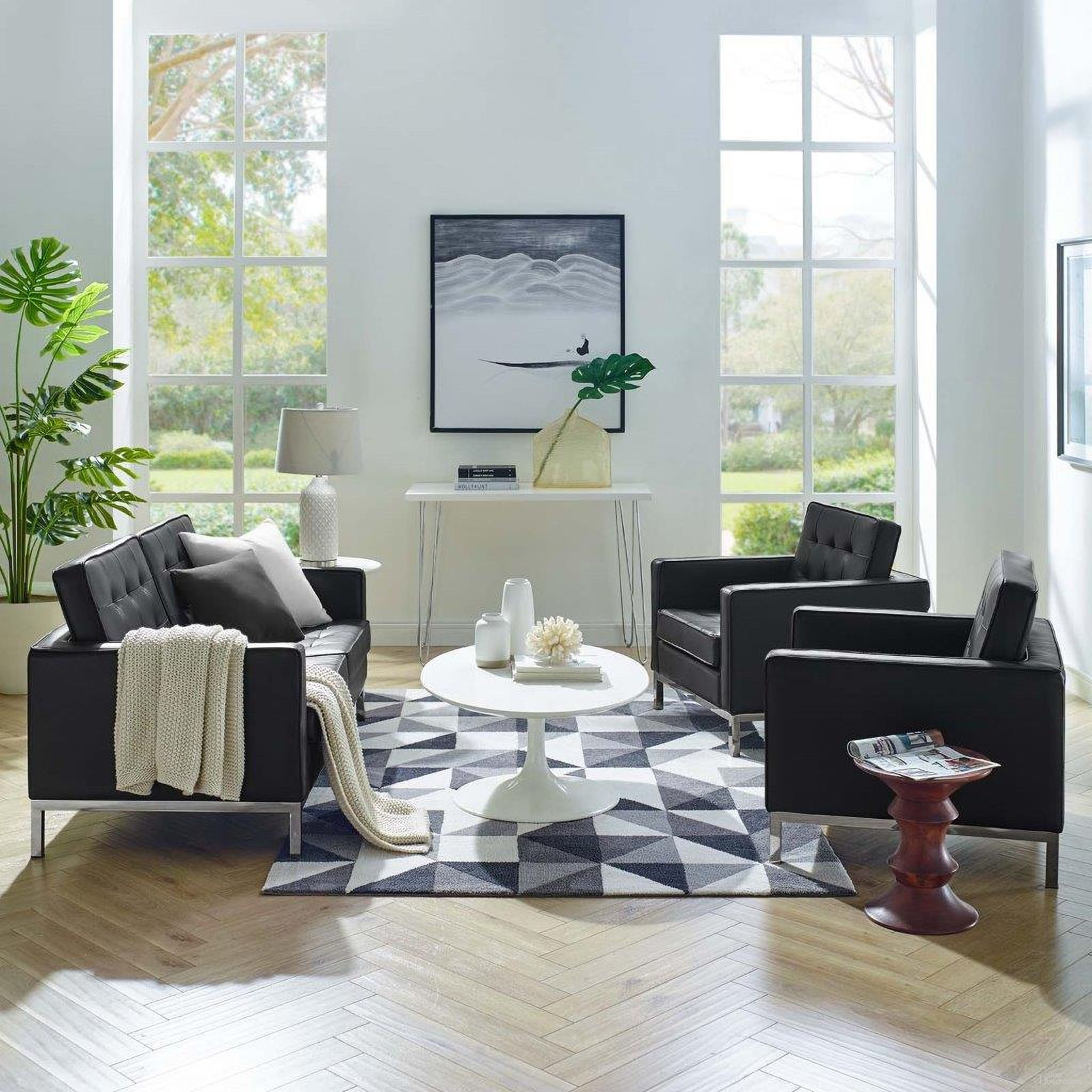 Loft 3 Piece Tufted Upholstered Faux Leather Set EEI-4103-SLV-BLK-SET